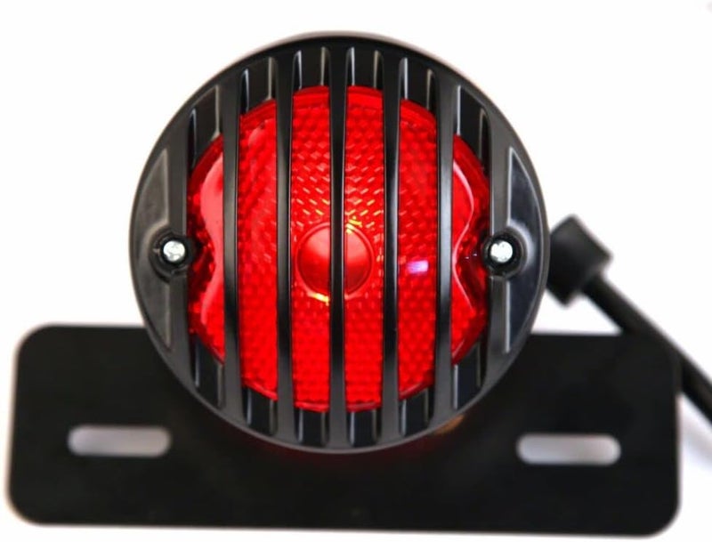 TEBOCR Motorcycle Black Grille Ribbed Round LED Tail Brake Light Red Lens For Integrated License Plate Lamp Fit Bobber Chopper Cruiser Street Bike - Image 5